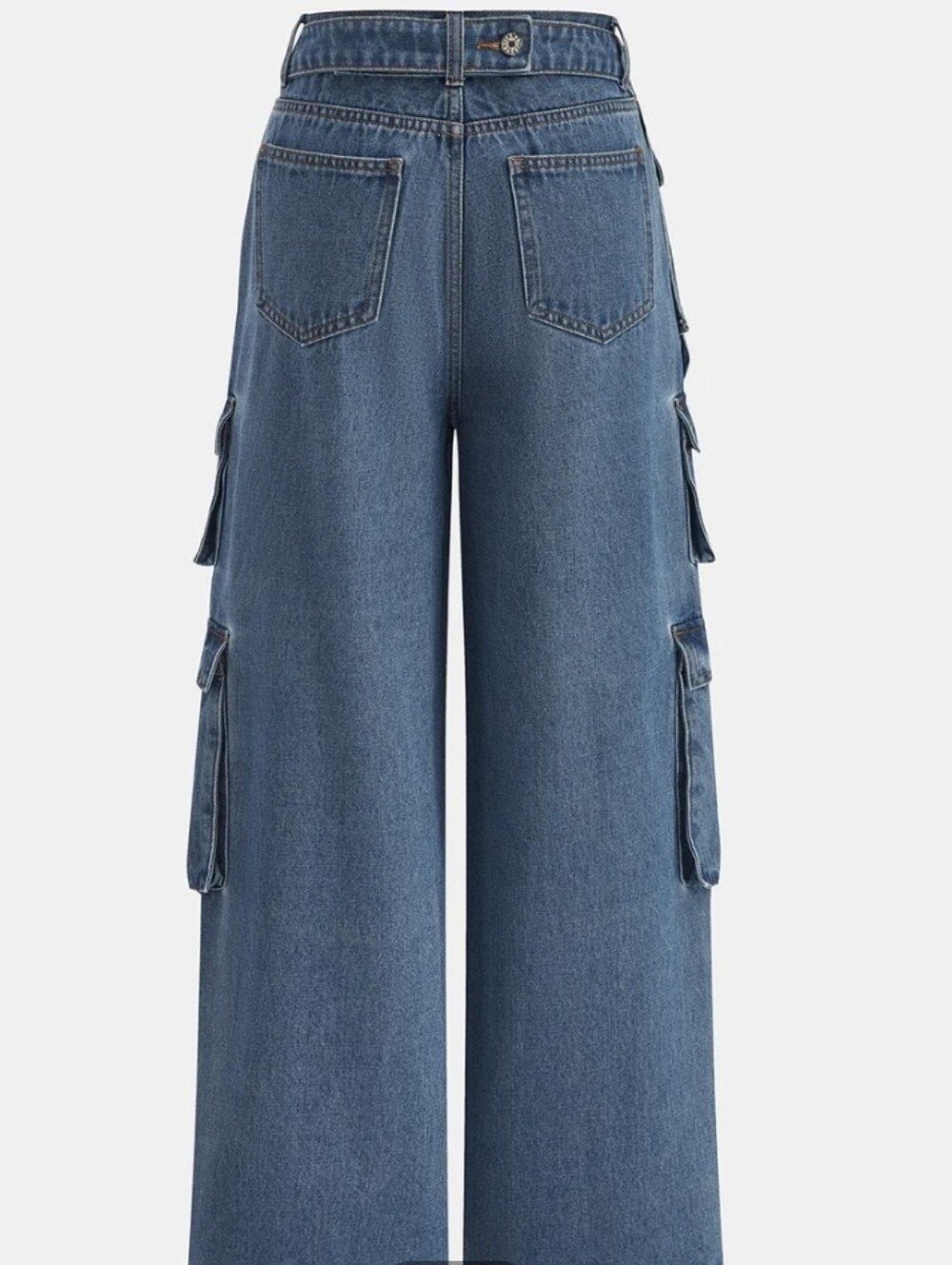 Commense Denium Cargo Jeans Multi Pocket Belted Wide Leg L NWT - Picture 2 of 5